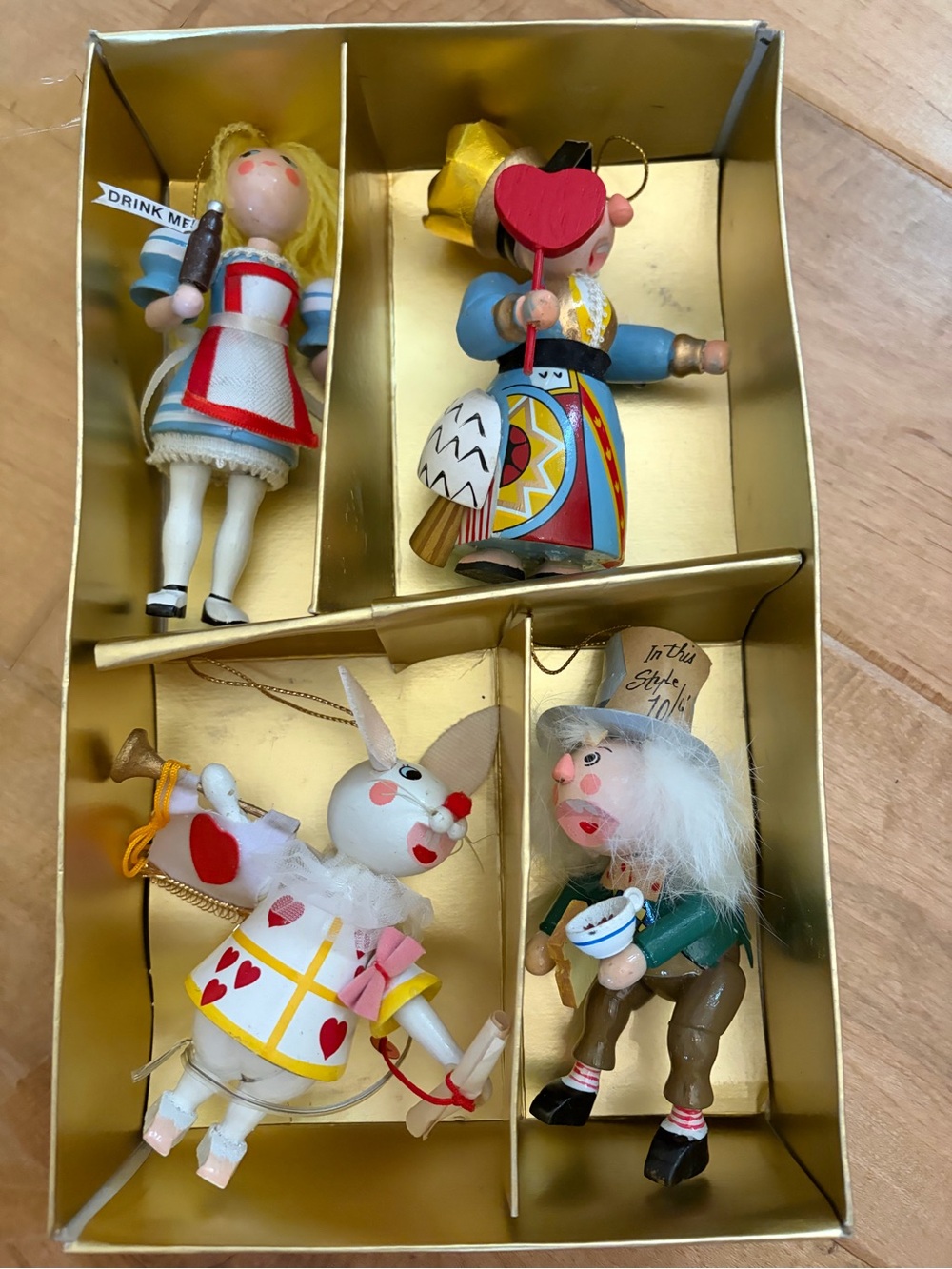 Vintage 1984 Kurt S Adler Alice in Wonderland Christmas Ornaments Set of 4 Box